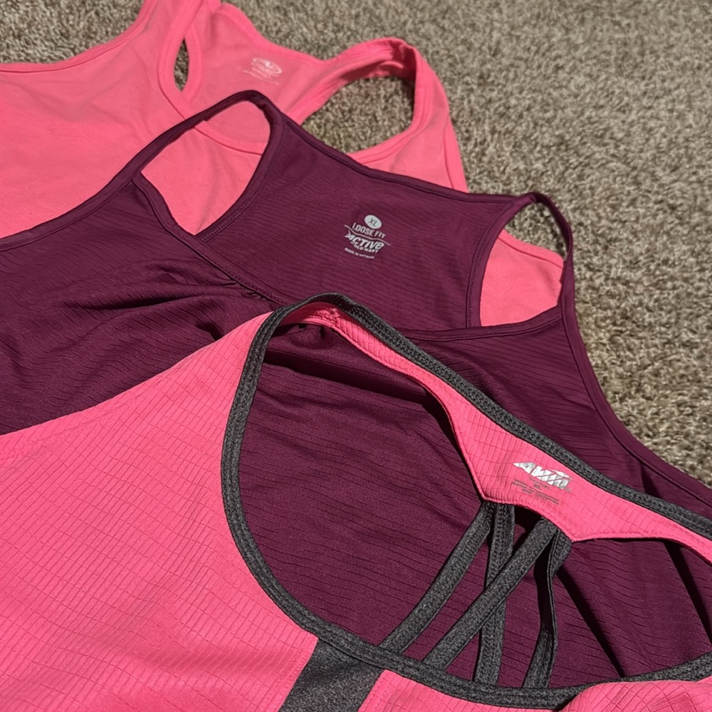 Set of 3 pink & purple strappy or racerback tank tops (XL) - EUC! - Picture 2 of 10